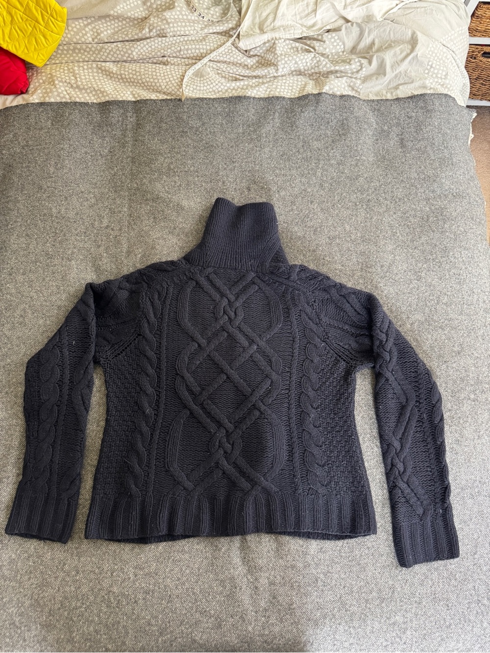 J. Crew Cable Knit Shawl Collar Button-Front Sweater Navy - Picture 4 of 6